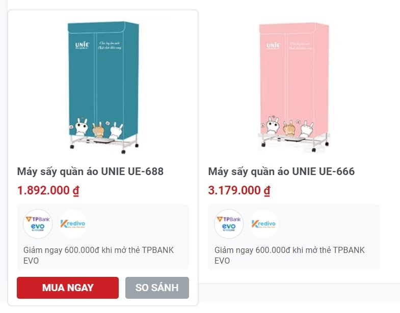 Giá máy sấy quần áo Unie tại FPT Shop