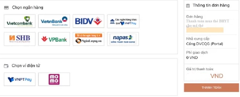 Lựa chọn ngân hàng thanh toán.