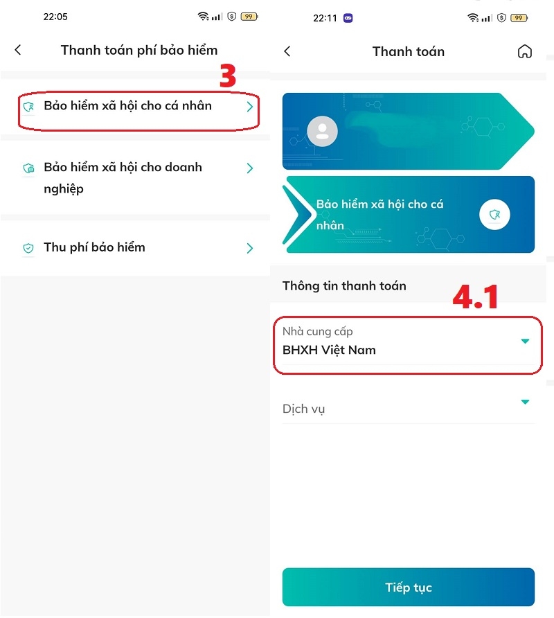 Bảo hiểm xã hội cho cá nhân → chọn nhà cung cấp BHXH Việt Nam