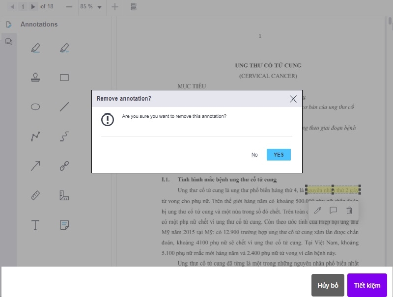 Xóa bỏ phần highlight đánh dấu.