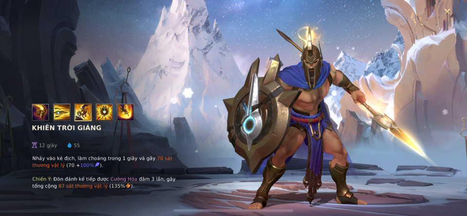 Kỹ năng Pantheon Tốc Chiến - Khiên Trời Giáng