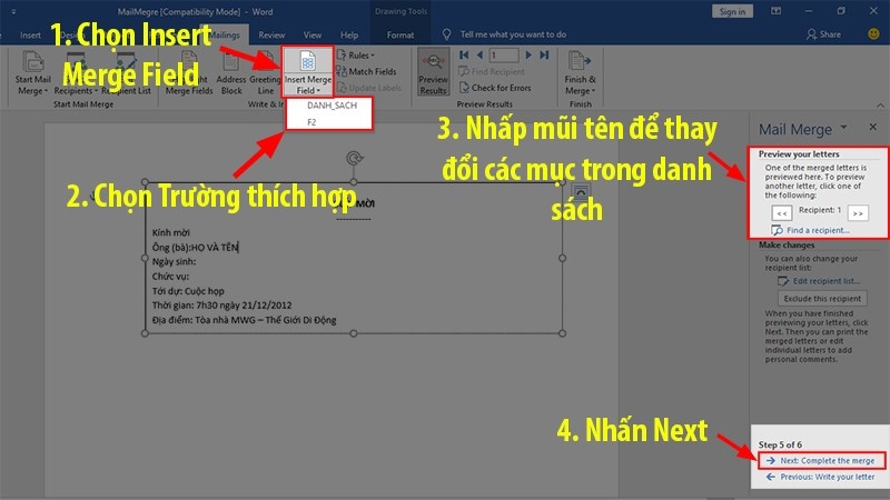 Cách trộn thư trong Word (Ảnh 8)