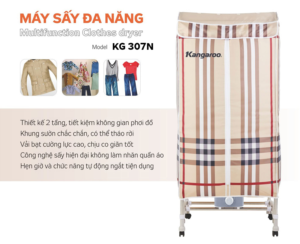 Máy sấy quần áo dưới 10 triệu: Kangaroo KG307N