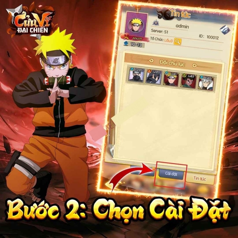 Nhấn vào ô&nbsp;Cài đặt để tiếp tục bước tiếp theo