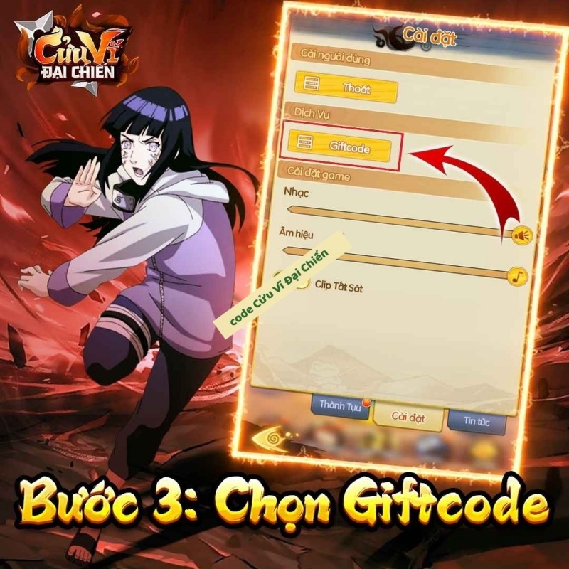 Lúc này người chơi chọn mục giftcode
