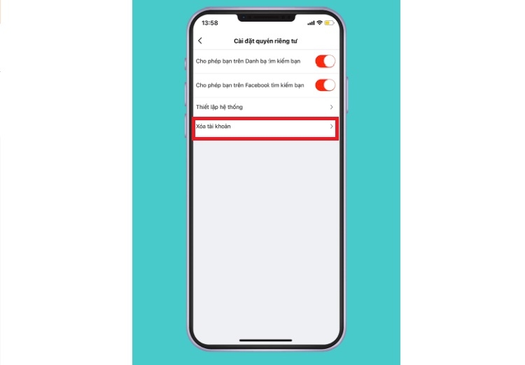 Chọn Xóa tài khoản