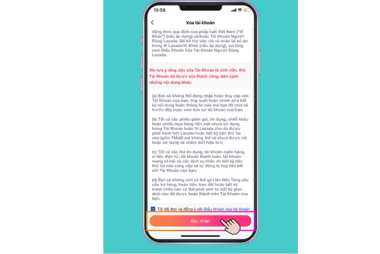 Xác nhận xóa tài khoản