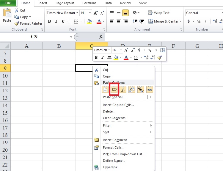 Chọn Paster ở định dạng Values để dán dữ liệu công thức hàm