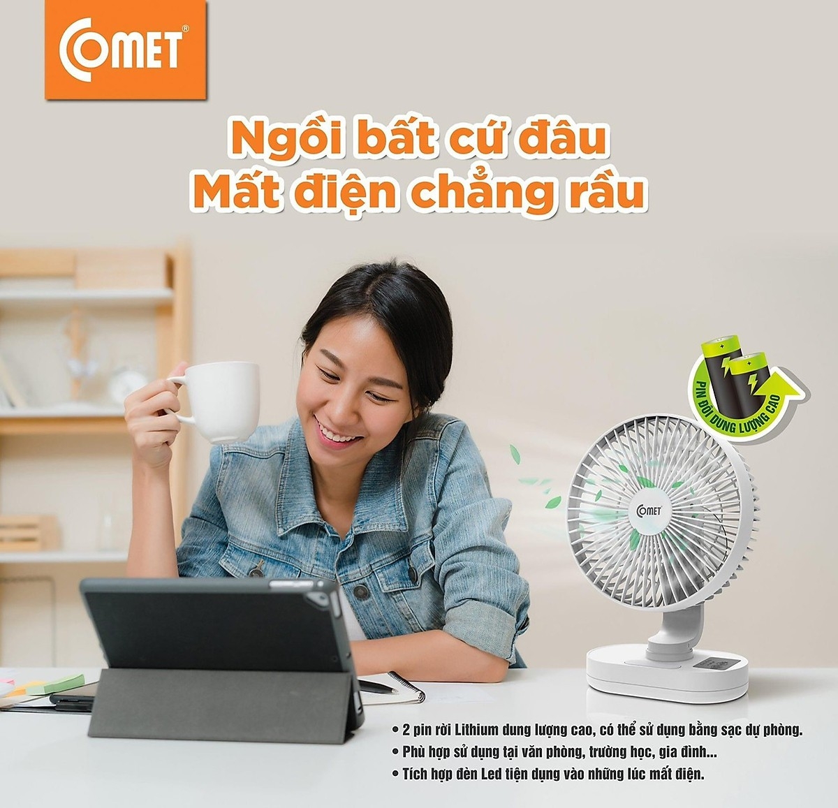 Quạt sạc Comet CRF1506