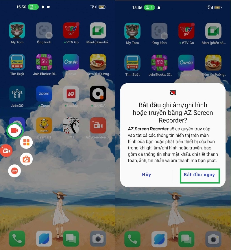 Quay màn hình bằng AZ Screen Recorder