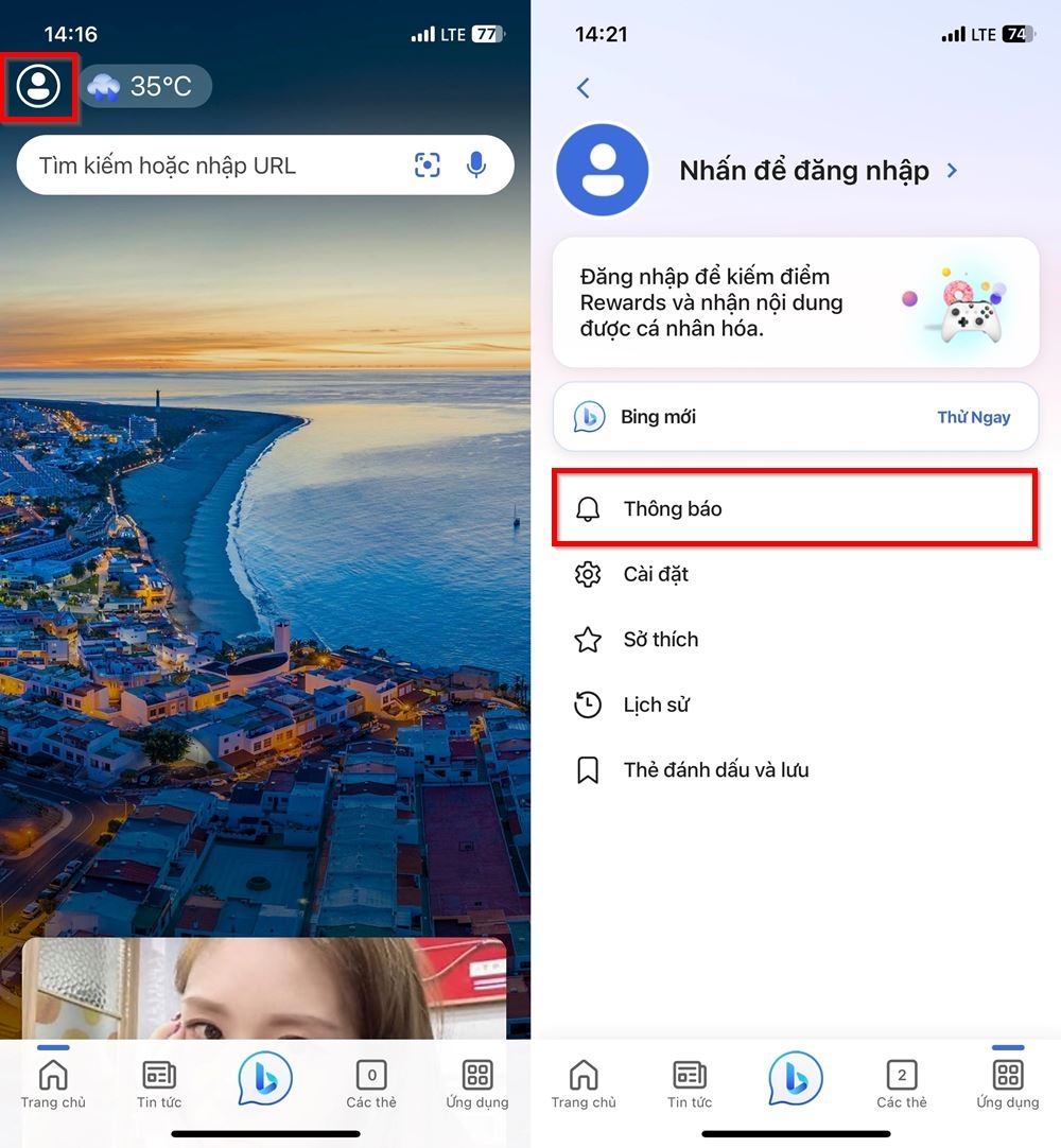 Cách cài đặt thông báo trên Bing AI 1