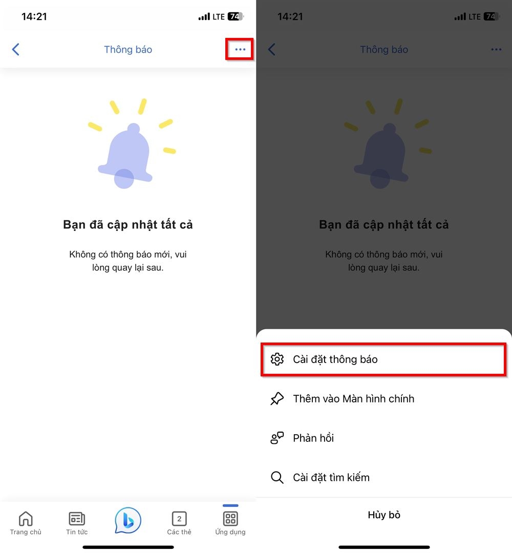 Cách cài đặt thông báo trên Bing AI 2