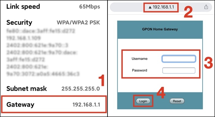 Sao chép địa chỉ IP ở mục Gateway và dán vào trình duyệt