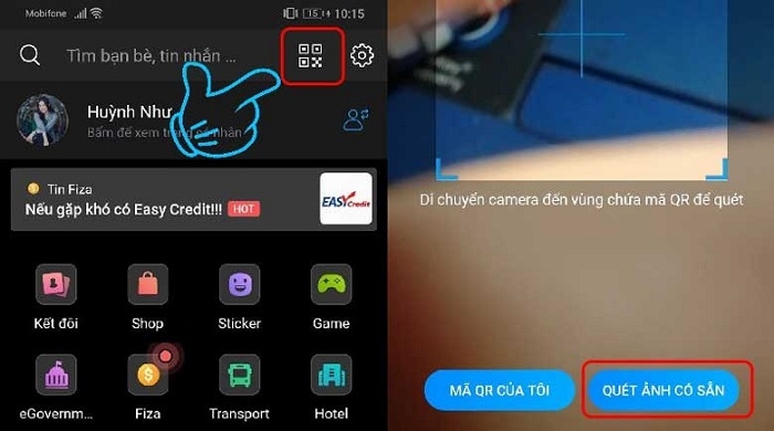 Mở ứng dụng quét mã QR