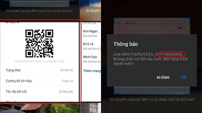 Quét mã QR, xem lại pass wifi
