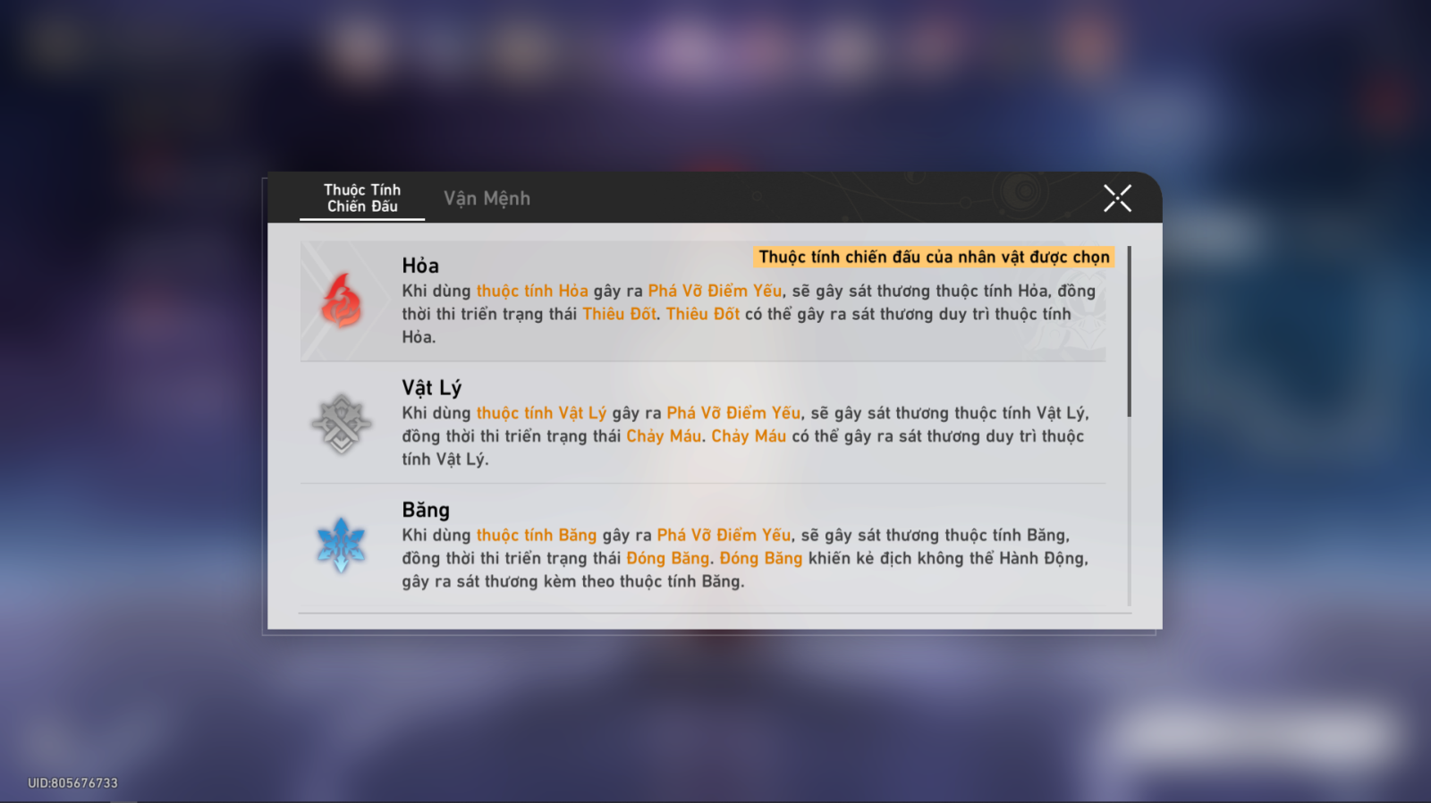 Thuộc Tính Chiến Đấu trong Honkai Star Rail