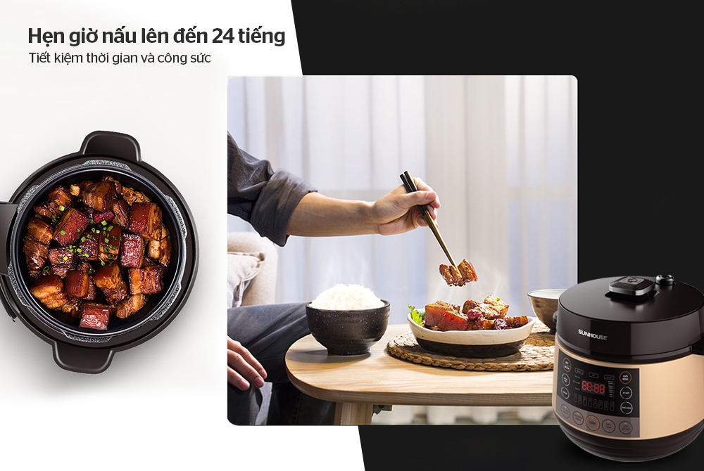 Nồi áp suất điện Sunhouse được trang bị nhiều tính năng và chức năng