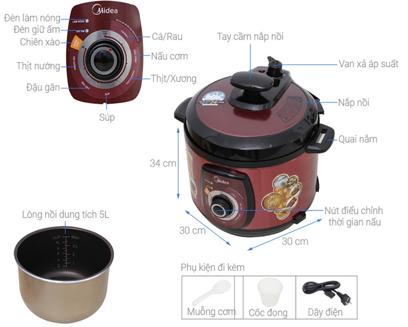 Các bộ phận chủ yếu của nồi áp suất Midea