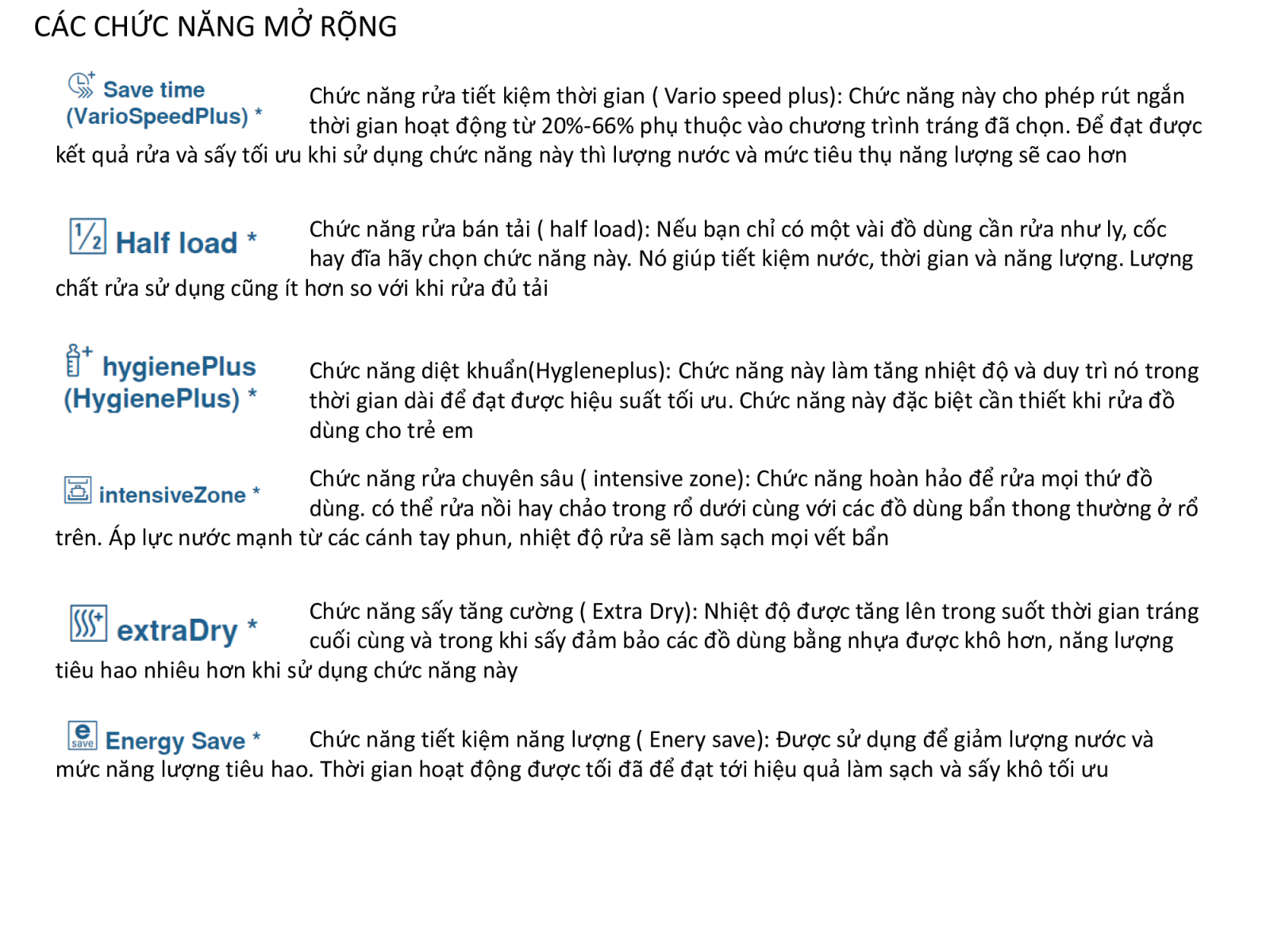 Các chức năng nâng cao của máy rửa bát