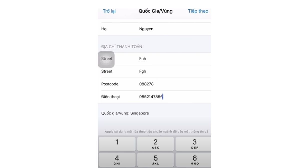 Điền thông tin quốc gia