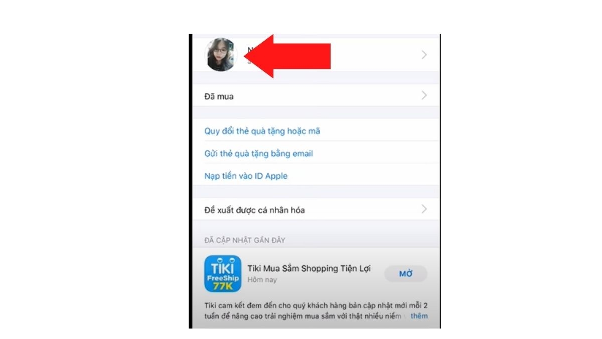 Tiếp tục nhấn biểu tượng Avatar