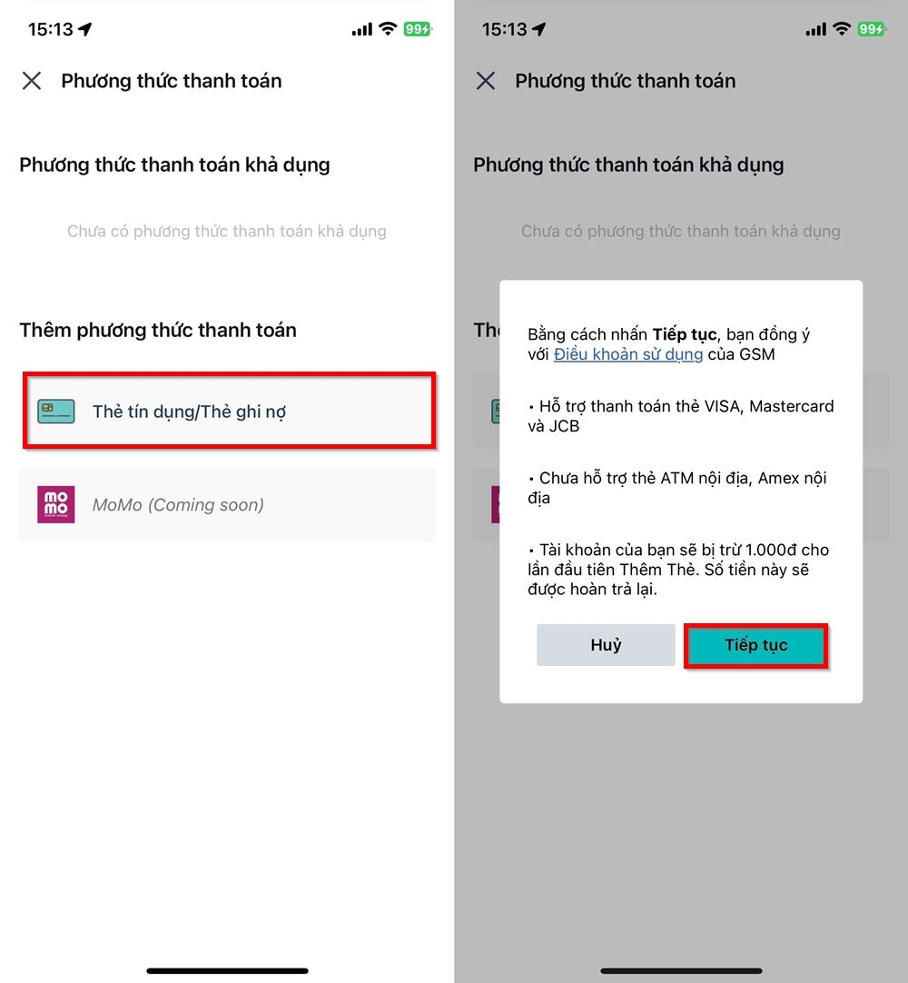 Cách thêm phương thức thanh toán trên ứng dụng Taxi Xanh SM 2
