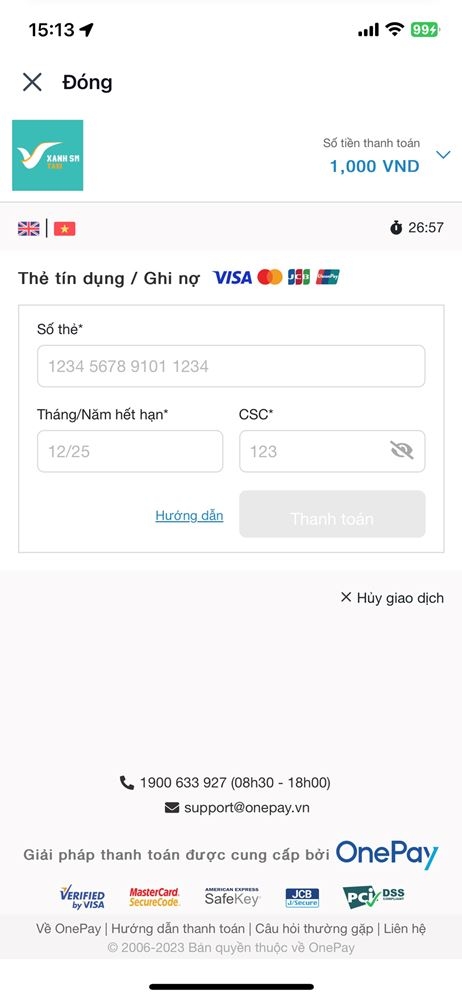 Cách thêm phương thức thanh toán trên ứng dụng Taxi Xanh SM 3