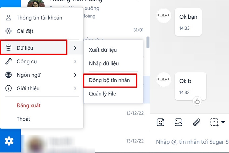 Cách sao lưu tin nhắn Zalo PC 5