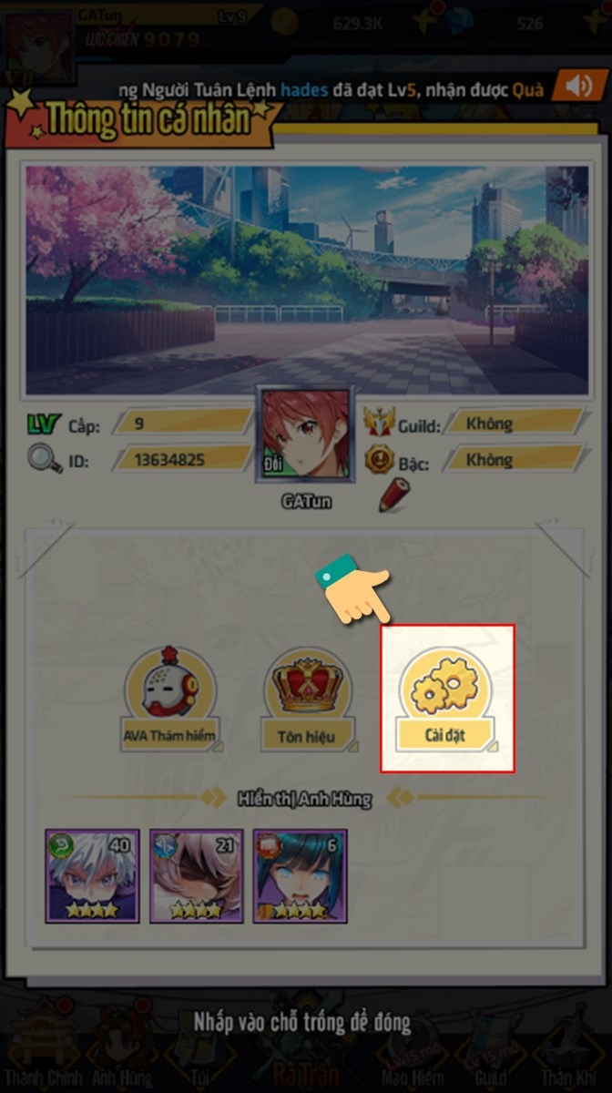 Nhấn chọn Cài đặt