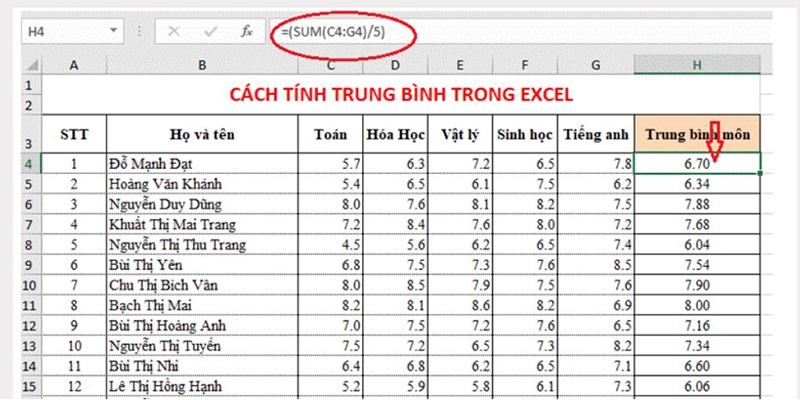 3 cách tính điểm trung bình trong Excel (Ảnh 6)