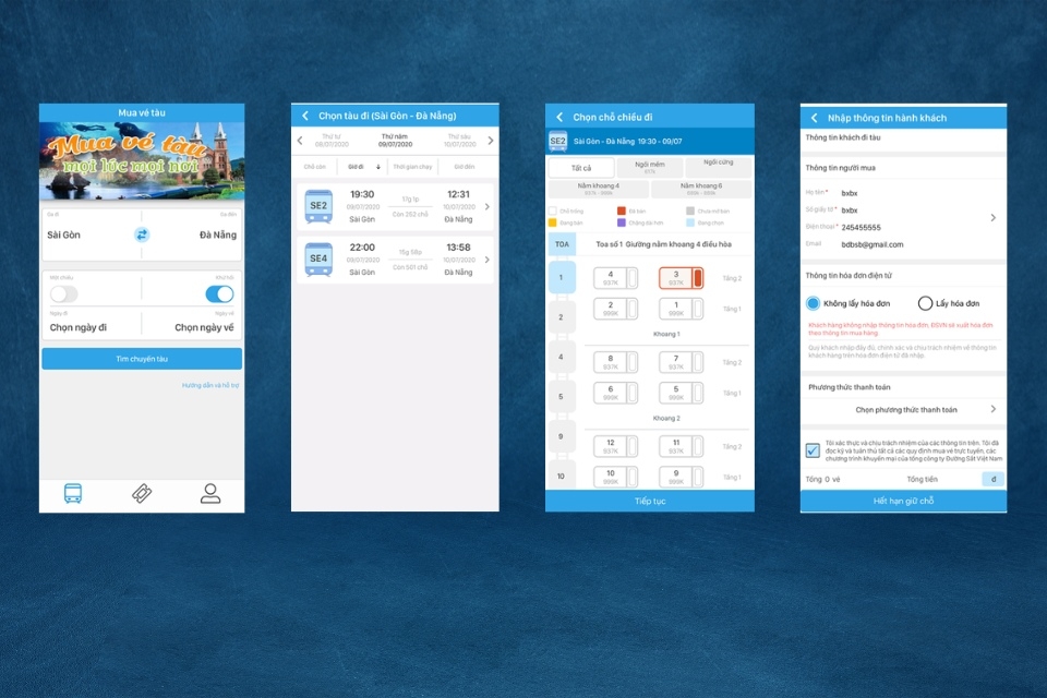 Giao diện app Vé Tàu