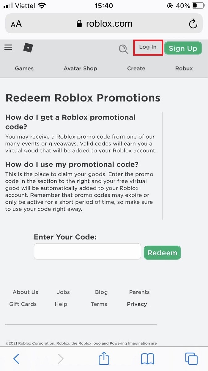 nhập code roblox - hình 1