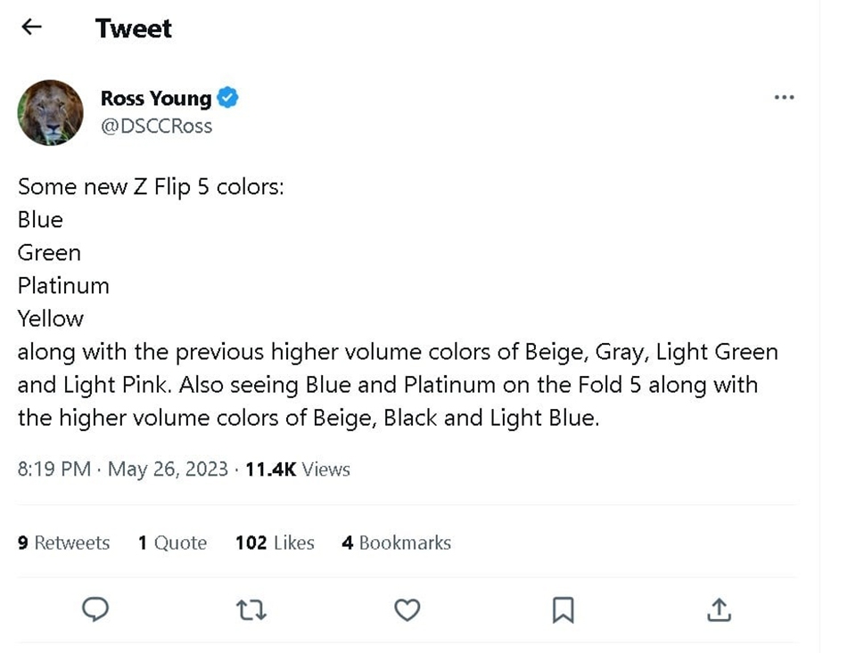 Hé lộ 4 tùy chọn màu sắc mới của Samsung Galaxy Z Flip5