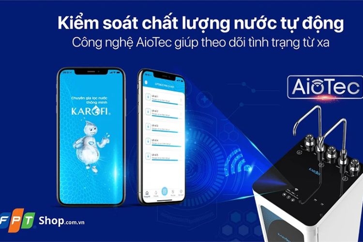 Máy lọc nước Karofi KAD-D52 dễ dàng điều khiển tự động từ xa nhờ công nghệ AioTec