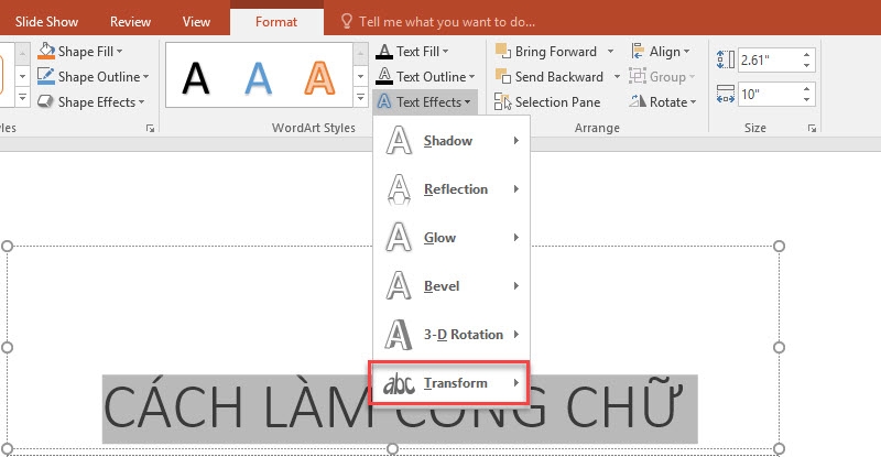 Chọn tính năng làm chữ cong trong PowerPoint