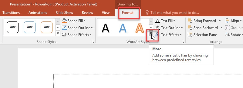 Trong thẻ Format, chọn biểu tượng mũi tên xổ xuống