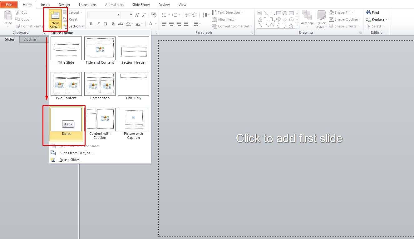 Tạo một slide trắng
