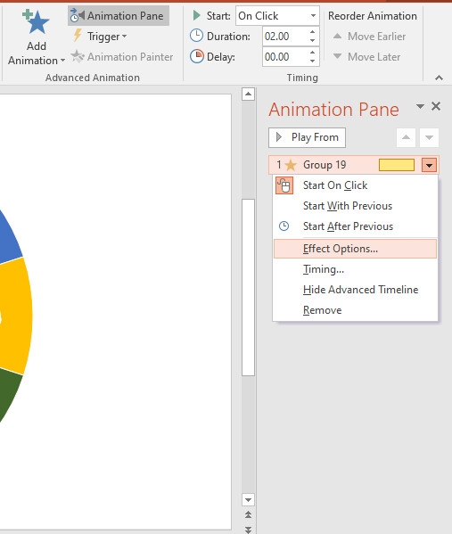 Vào thẻ Animation Pane nhấp chọn Effect Options