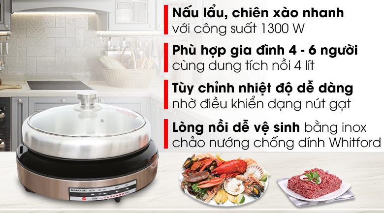 Nồi lẩu Sunhouse SHD4256 có giá bán khá hợp lý khi đi kèm rất nhiều tiện ích đa năng