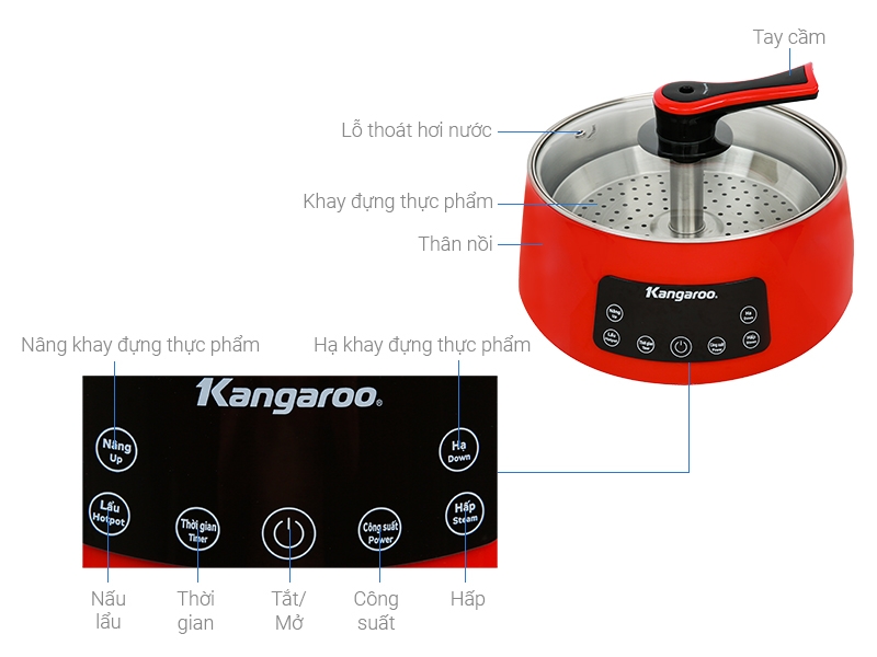Nồi lẩu điện Kangaroo KG279 có ngoại hình chau chuốt tỉ mỉ, chất liệu cấu tạo cao cấp, an toàn