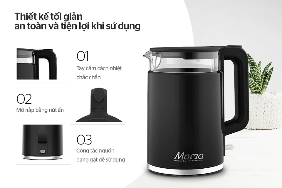 Ấm siêu tốc thuỷ tinh được trang bị các tính năng an toàn