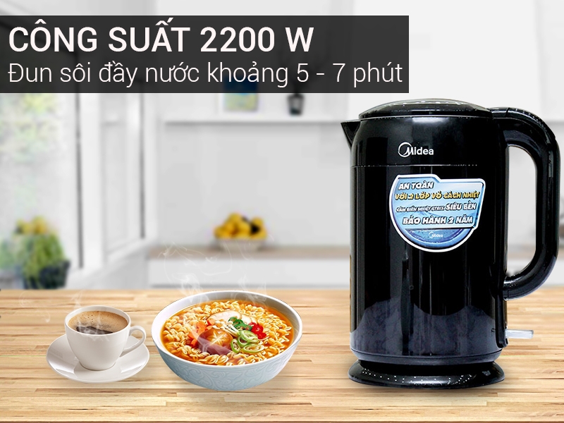 Bình đun Midea có công suất hoạt động mạnh mẽ