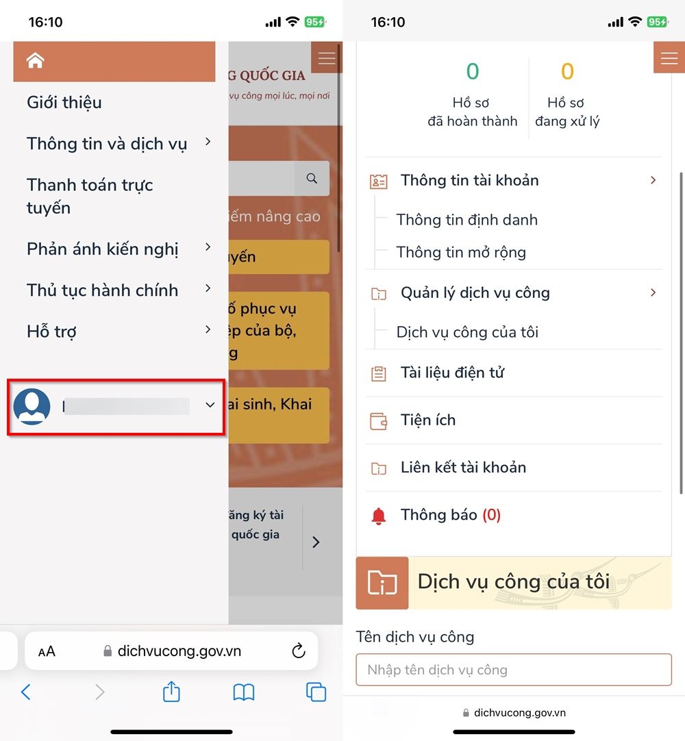 Cách liên kết tài khoản ngân hàng với Cổng Dịch vụ công Quốc gia 3