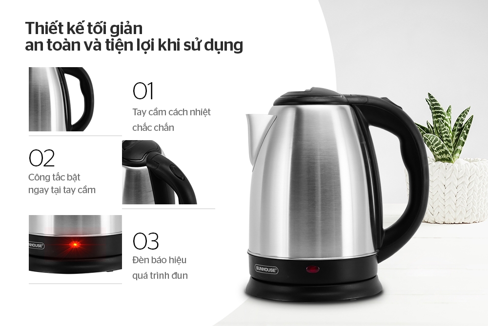Review ấm siêu tốc Sunhouse SHD1182 có thiết kế trẻ trung