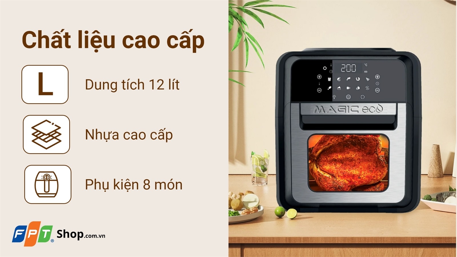 Nồi chiên không dầu nướng gà nguyên con MAGIC ECO