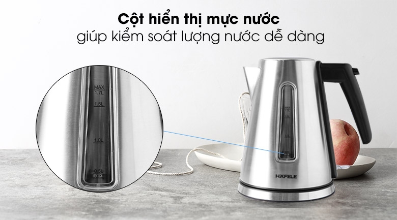 Mẫu ấm siêu tốc Hafele T-907B sang trọng có cột hiển thị mức nước rõ ràng