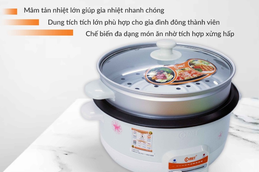 Nồi lẩu điện Comet có tích hợp xửng hấp