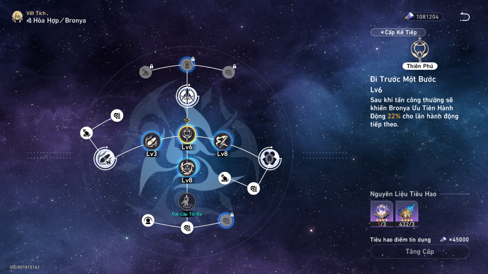 Nâng cấp vết tích Bronya Honkai