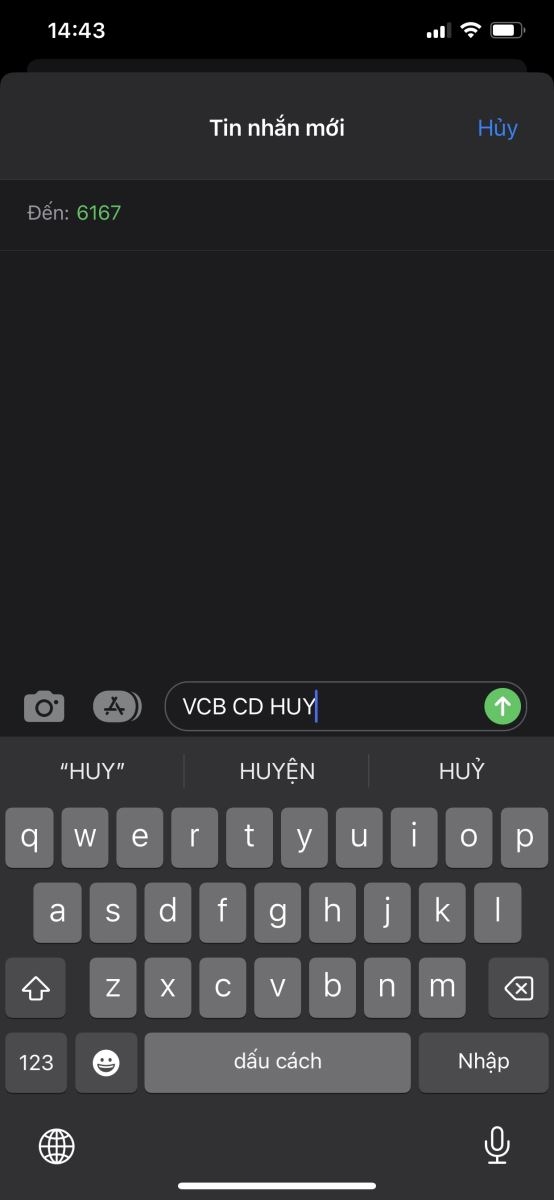 Hủy SMS Banking Vietcombank bằng tin nhắn