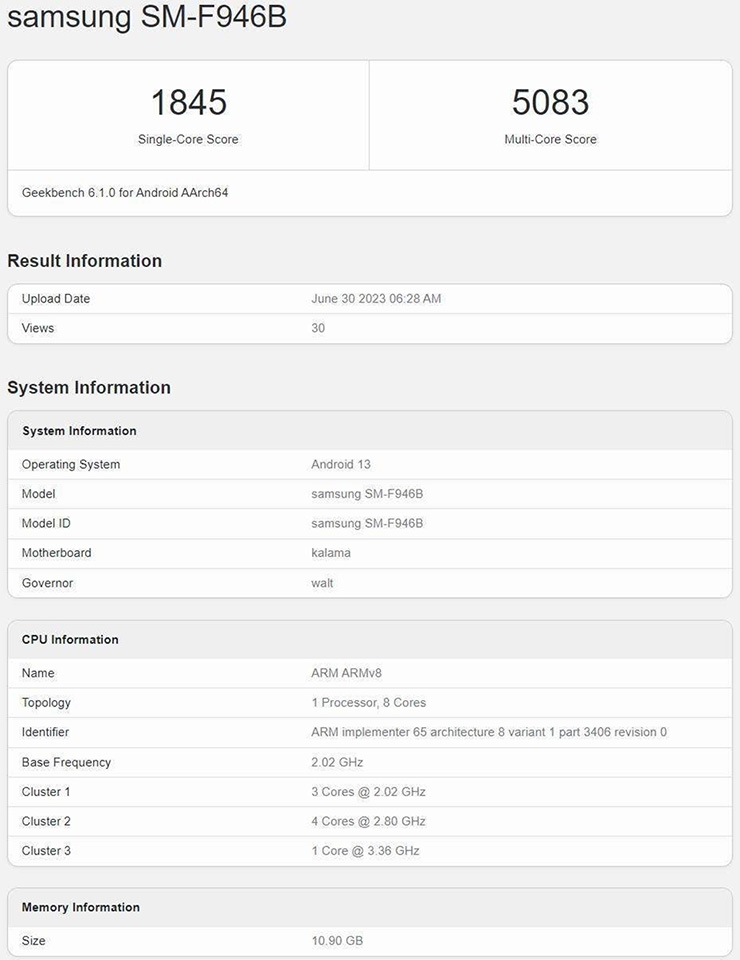 Galaxy Z Fold5 xuất hiện trên Geekbench